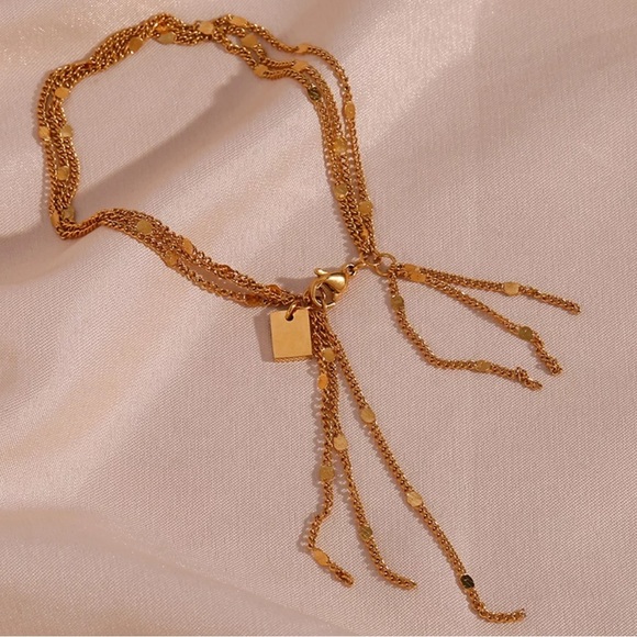 New 18K Gold Tassel Multilayer Chain Bracelet - Picture 4 of 6